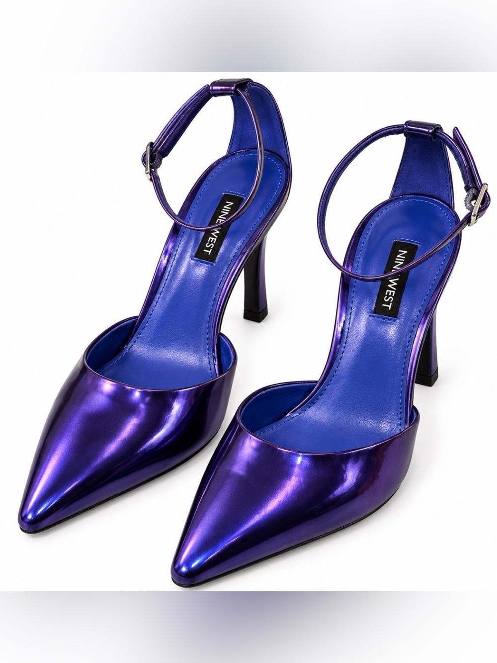 Nine West Metallic Purple Pointed Toe Ankle Strap Heels Size 8